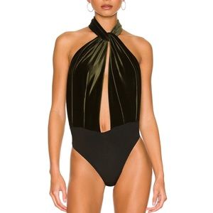 Ronny Kobo Green Velvet Backless Bodysuit